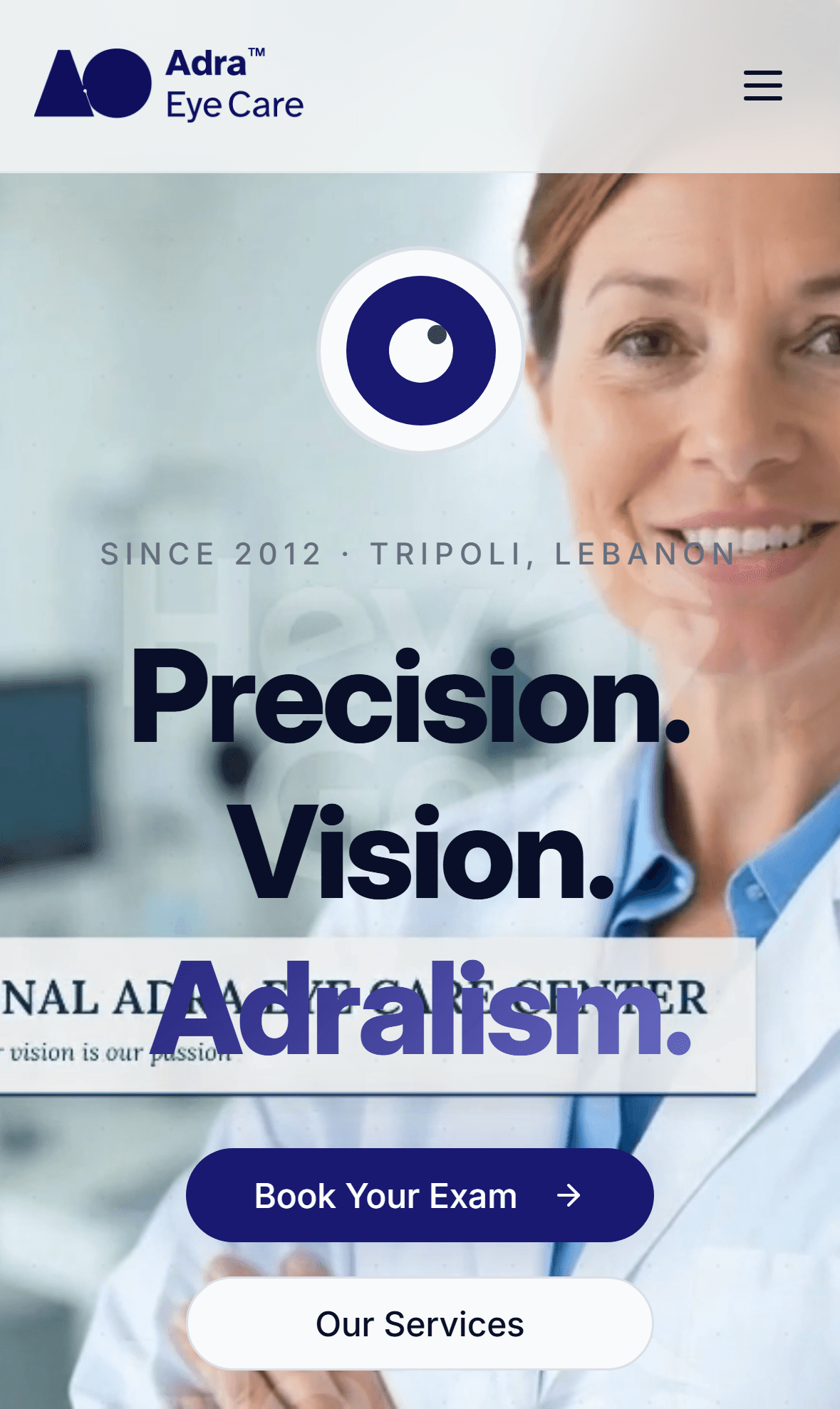 Adra Eye Care appointment request flow on a phone