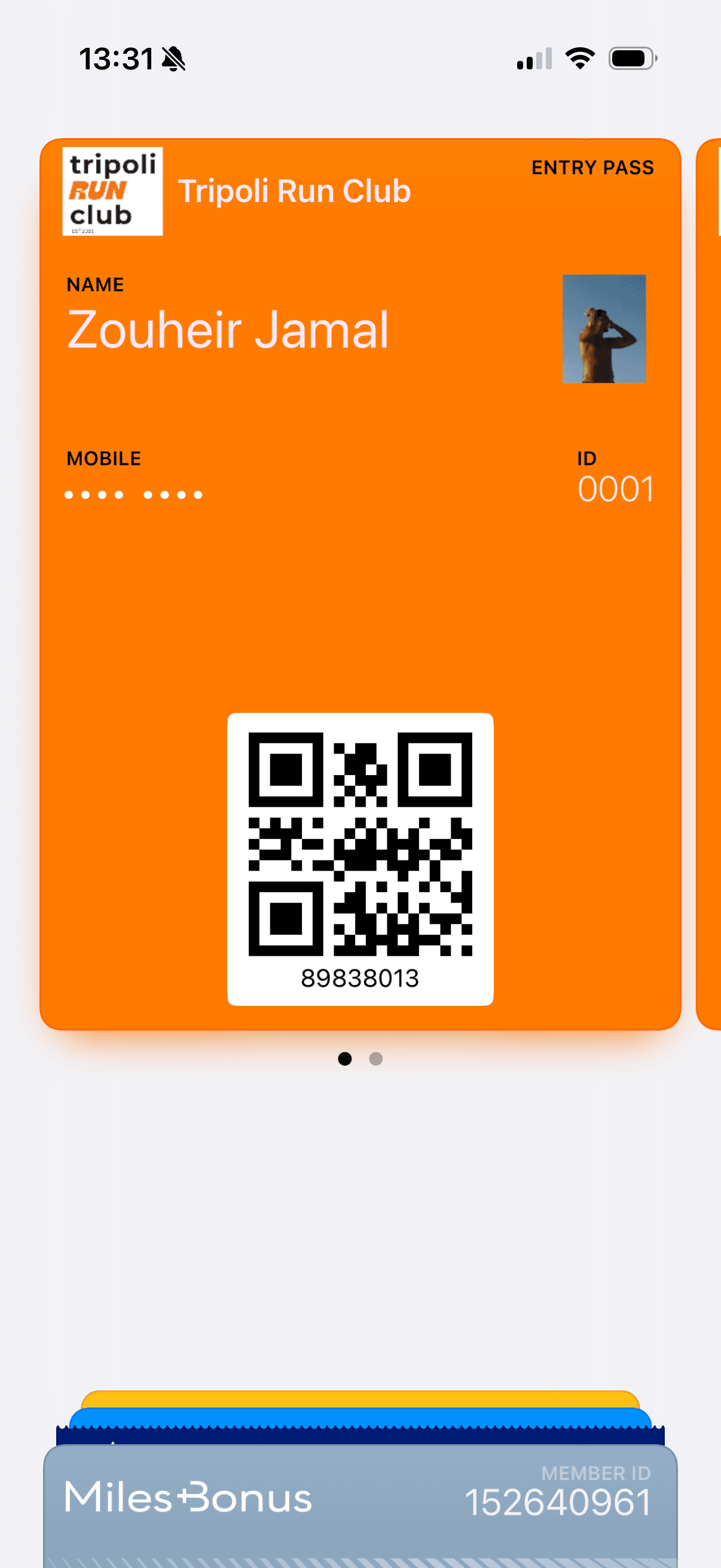 Tripoli Run Club digital membership card in Apple Wallet