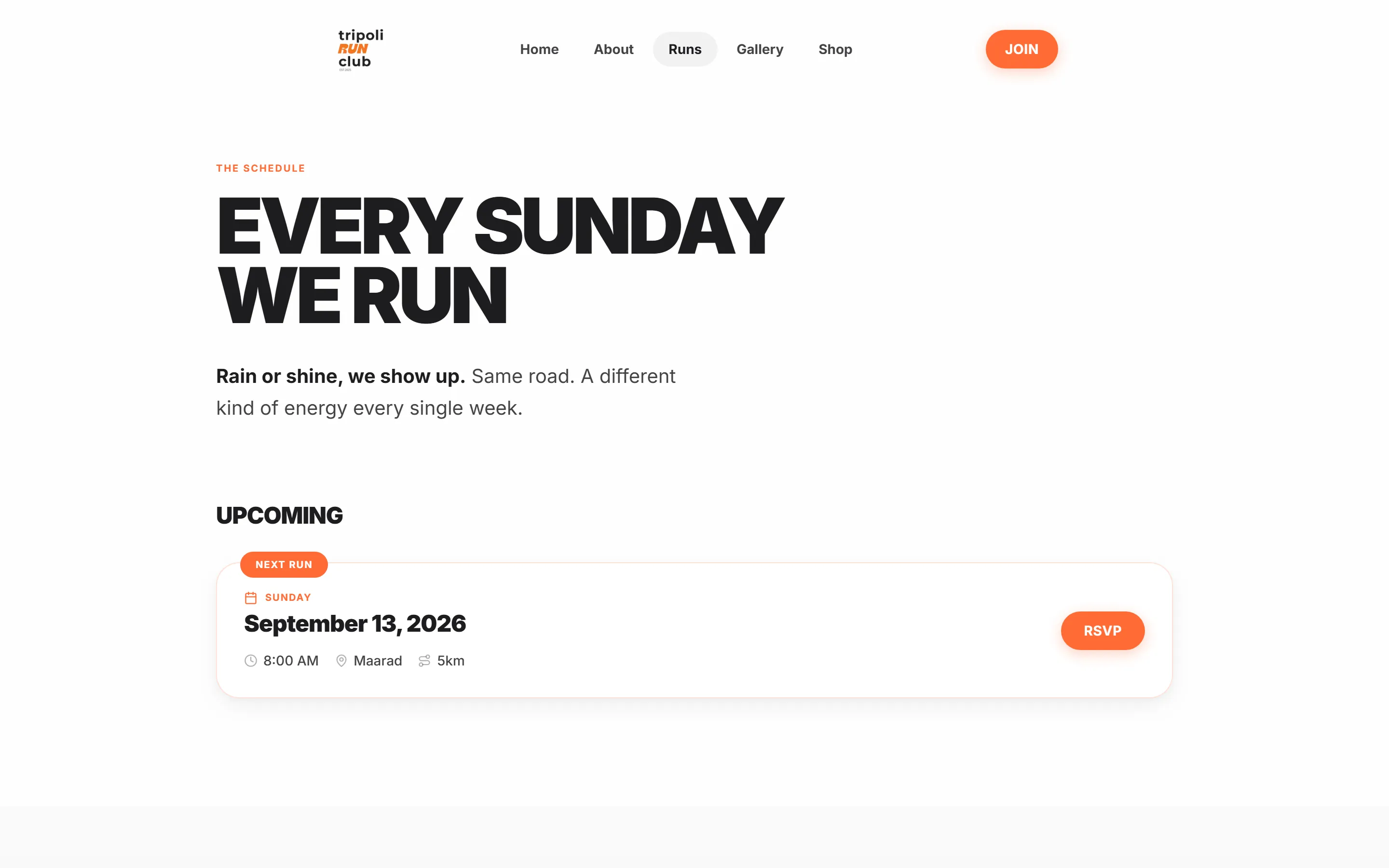 Tripoli Run Club event page for a coastal race