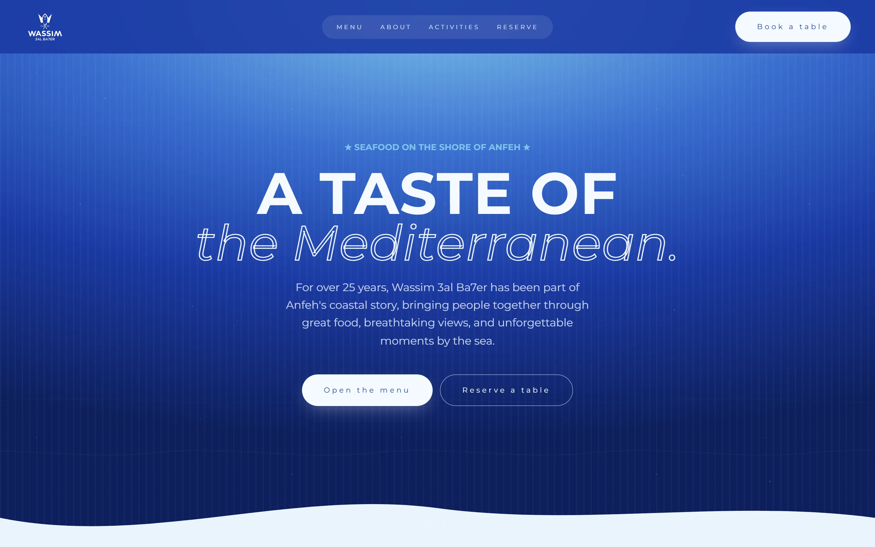 Wassim 3al Ba7er website home page showing the Anfeh coastline