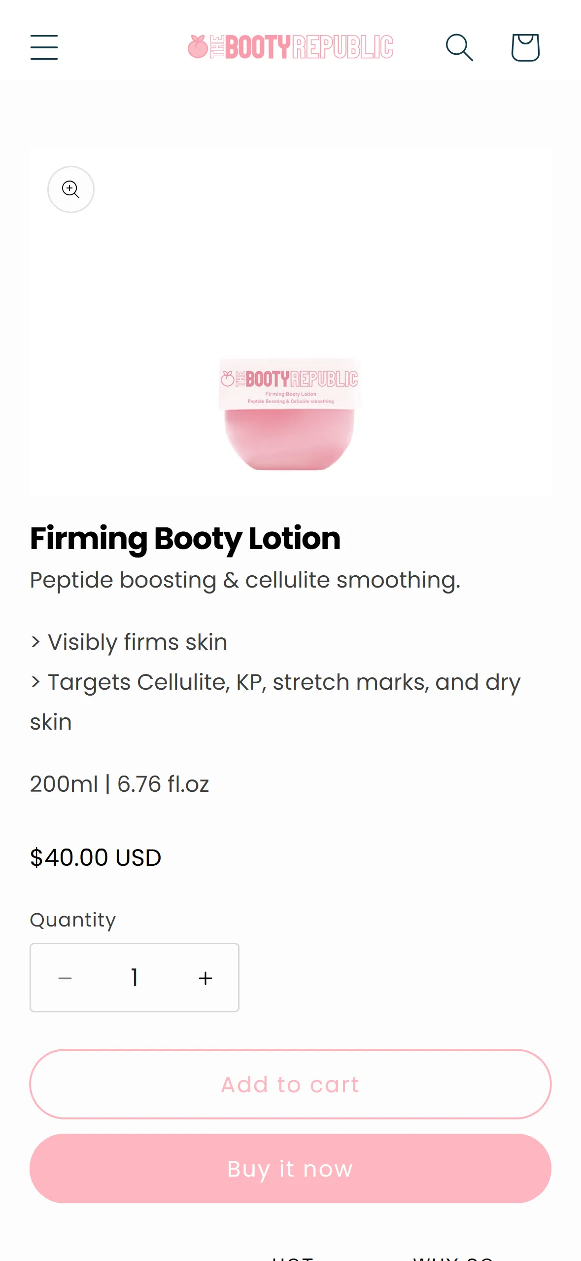 The Booty Republic product page on a phone